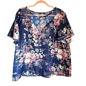 Floral sheer poncho blouse womens plus 2x